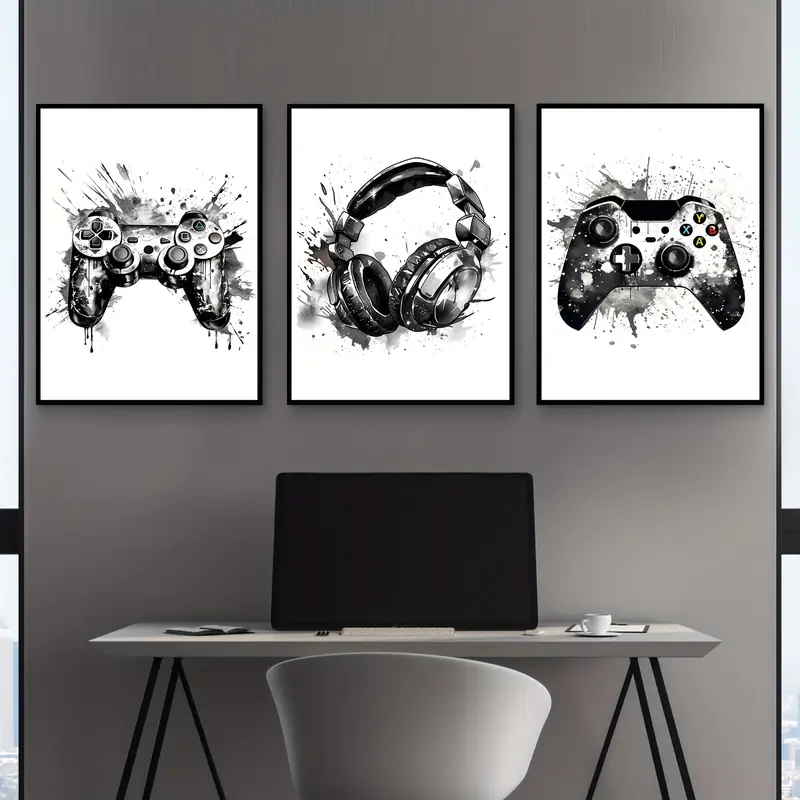 Gaming Accessories For Room - 3-częściowy bezramowy obraz na płótnie, zestaw