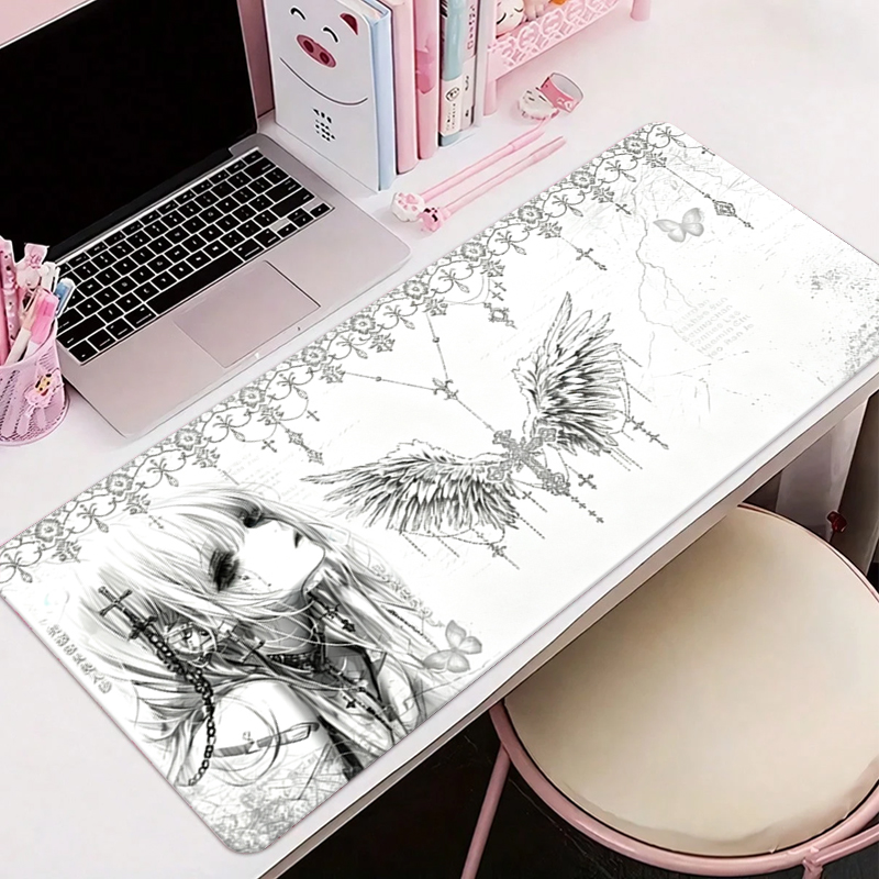 Gaming Accessories Aesthetic - Skórzana podkładka pod mysz czarno-biała Anime